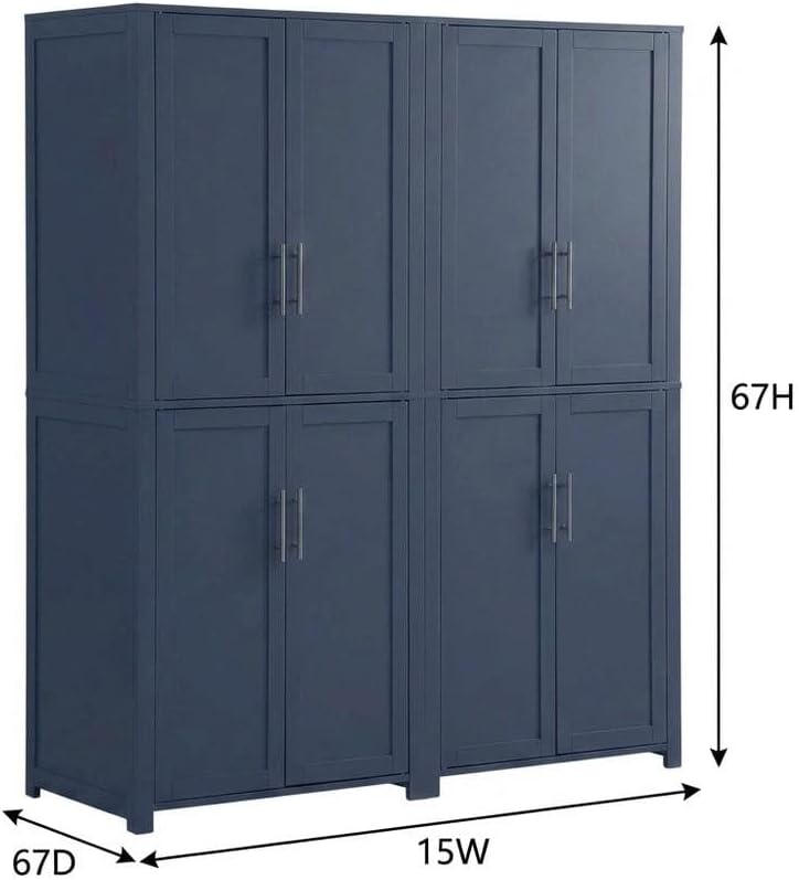 Furnifact Blue Pantry Cabinets Two-Piece Storage Set with Anti-Tip Mechanism ...