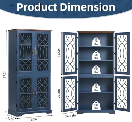 Joaxswe 67" Tall Pantry Cabinet Set of 3, Vintage Kitchen Pantries Cabin...