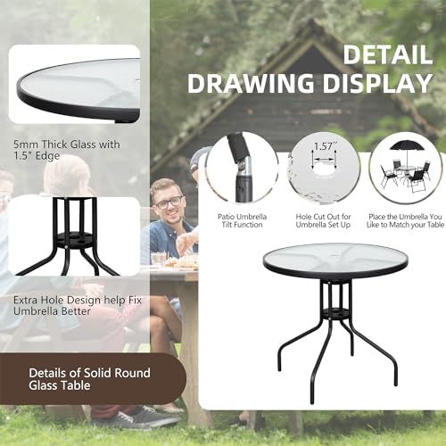 Vongrasig 6 Piece Folding Patio Dining Set,Small Metal Outdoor Garden Patio T...