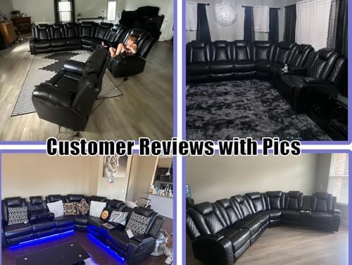 Power Recliner Sectional Sofa Set,Living Room Furniture Sets,Black Leather Se...