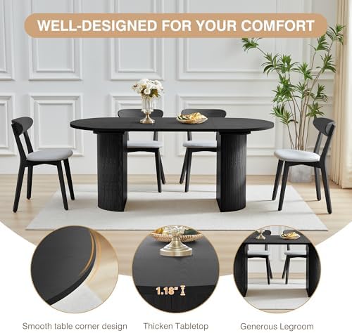 70.8 Inch Dining Table for 4-6 People, Oval Kitchen Table with Semi-Cylindric...