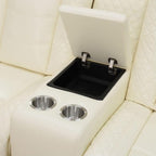 Electric Power Recliner Chair/Loveseat/Sofa Living Room, Comfy Home Theater Breathing Leather Seating with USB 2.0 Charging Ports, LED Light Strips, Fold-Down Table & Cupholders (White-2)