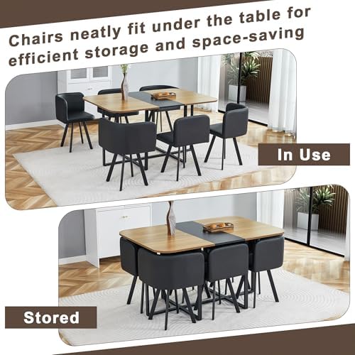 7-Piece Dining Table Set for 6,Modern Dining Room Table Set for 6 with Cushio...
