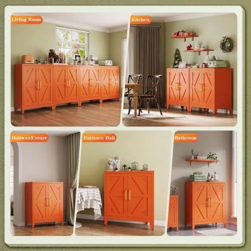 Metal Storage Cabinet with Adjustable Shelves and Doors, Orange