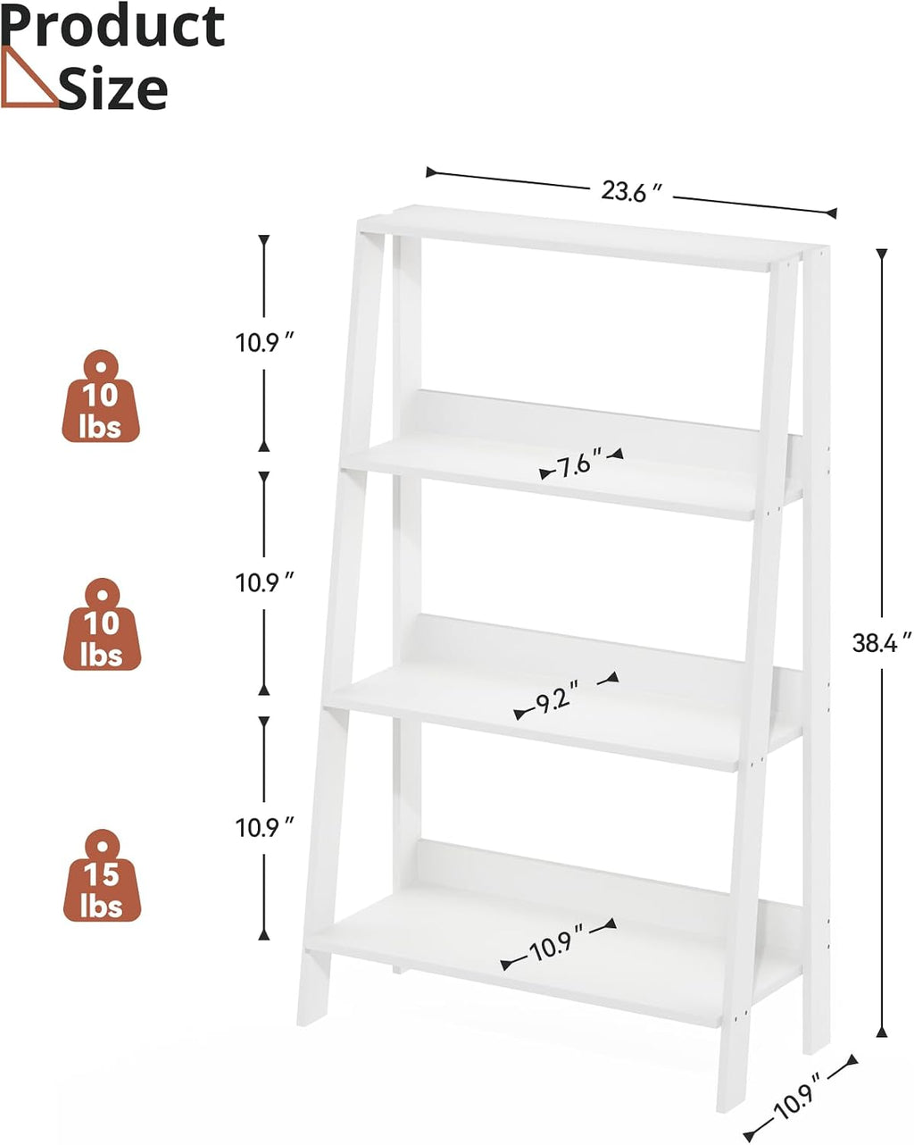 4 Tier Ladder Bookshelf for Storage, Bathroom Ladder Shelf Shelves, Freestanding Display Stand for Living Room, Kitchen, Bedroom, Balcony, White