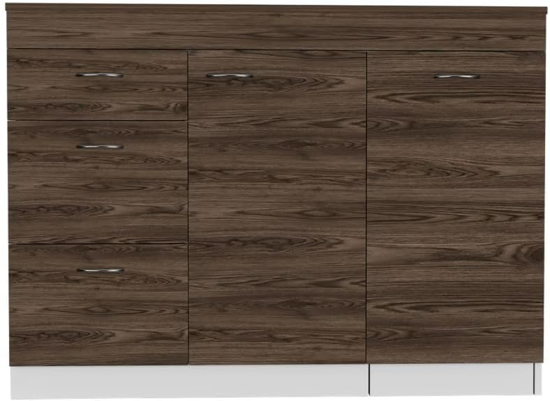 Grecia Kitchen Base Cabinet, 3 Drawers, 2 Shelves - White/Dark Walnut