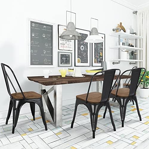 Yaheetech Metal Dining Chairs Set of 4, Stackable Kitchen Chairs, Black
