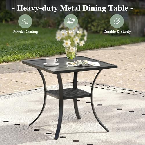 3 Pieces Outdoor Dining Set, Stackable Textilene Paito Chairs & 27.5&quot...