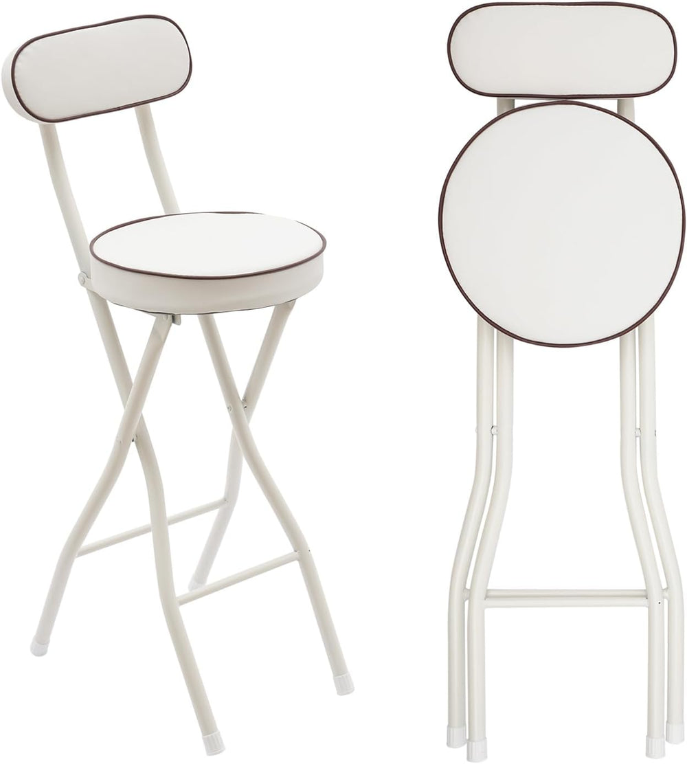2 Pcs Folding Bar Stool with Backrest & Footrest 25.6in Height Tall Folda...