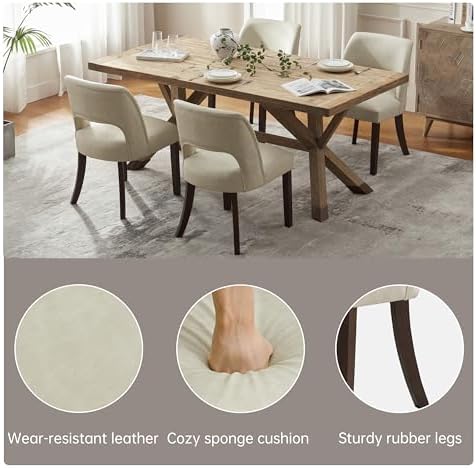 VKNOW Modern Dining Chairs Set of 4 with Rubberwood Legs, Beige