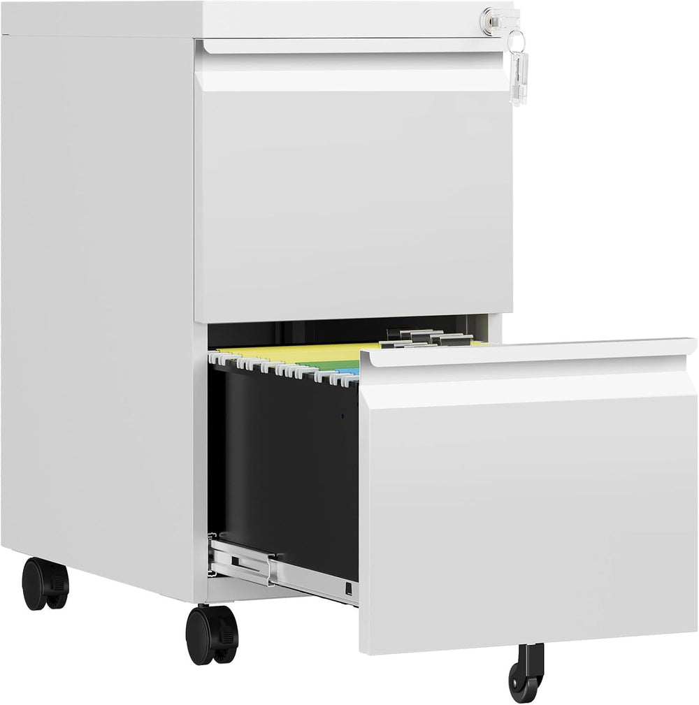 2 Drawer Mobile File Cabinet, Fully Assembled File Cabinets with Lock, Metal ...