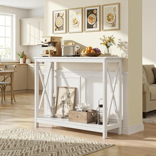 ZenStyle Sofa Side Console Table with 2 Storage Shelves Narrow Accent Table f...