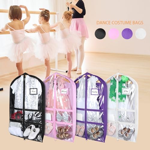 Syeeiex 40 Inch Clear Dance Costume Garment Bag, Black, 5 Pack | Clear PVC Wi...