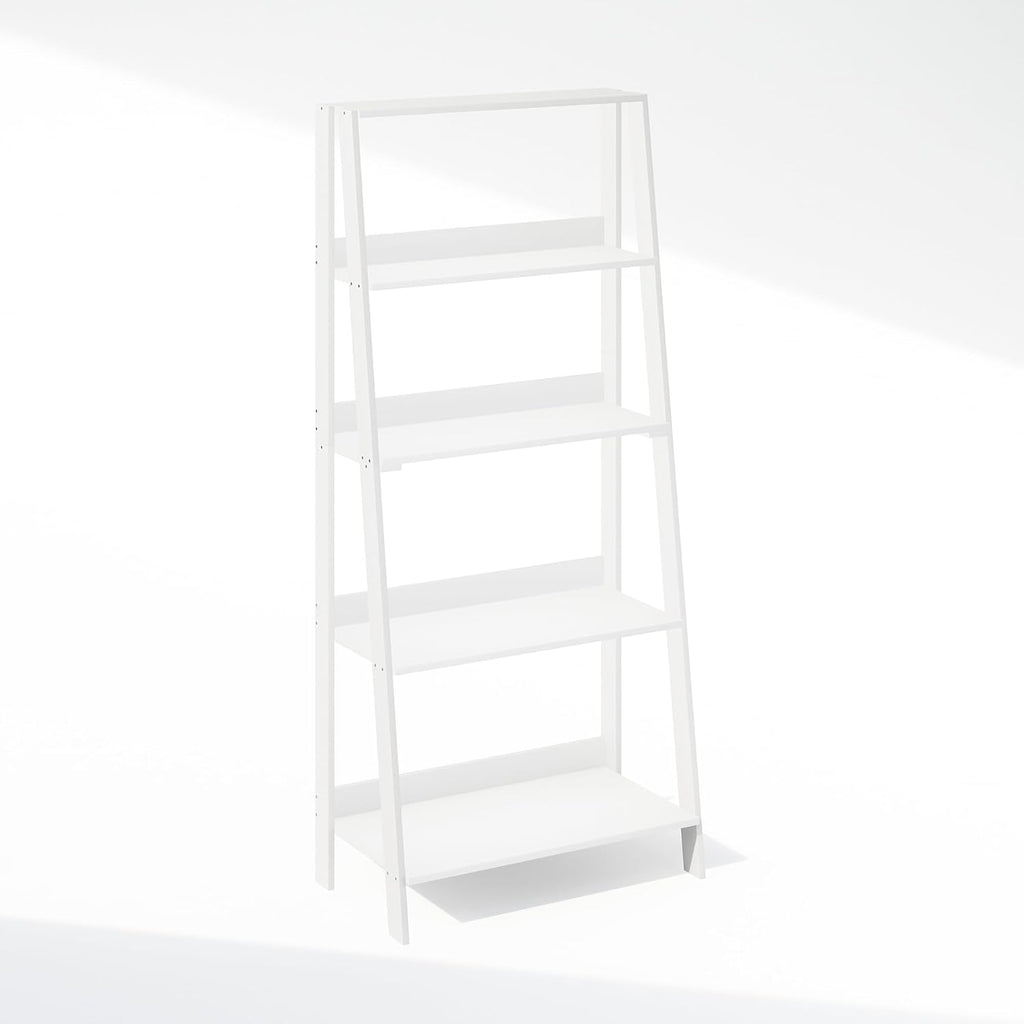 Furinno Ladder Display Shelf, 5-Tier Ladder Shelf, Standing Bookshelf, Display Storage Shelves, 13 x 23.6 x 53.5, for Living Room, Home Office, White