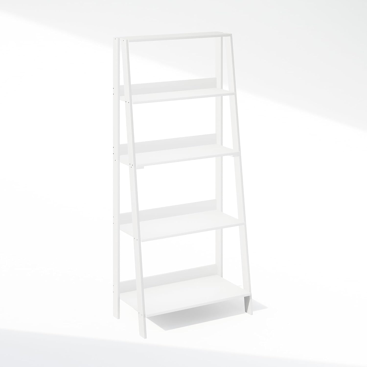 Furinno Ladder Display Shelf, 5-Tier Ladder Shelf, Standing Bookshelf, Display Storage Shelves, 13 x 23.6 x 53.5, for Living Room, Home Office, White