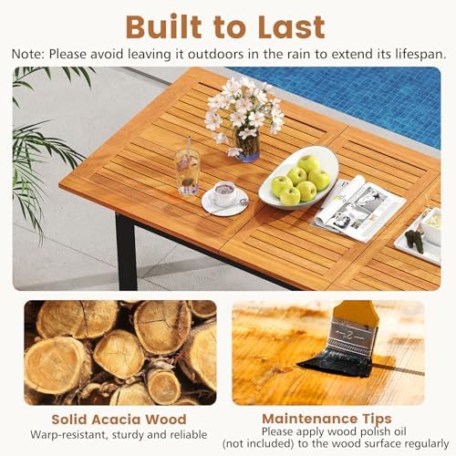 Tangkula 7 Piece Acacia Wood Outdoor Dining Set with 6 Stackable Armchairs