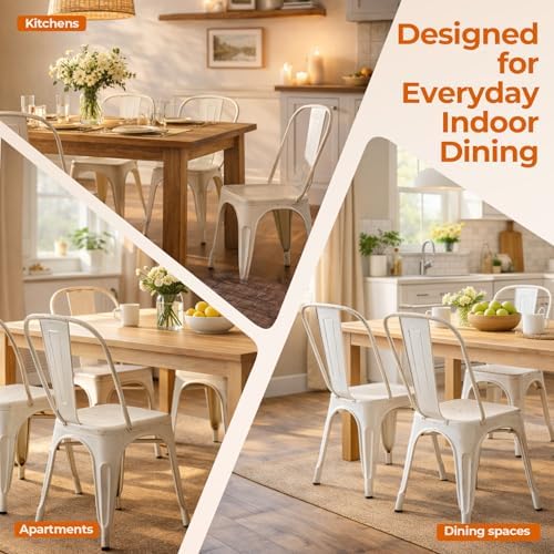 Metal Dining Chairs Set of 2,Distressed White