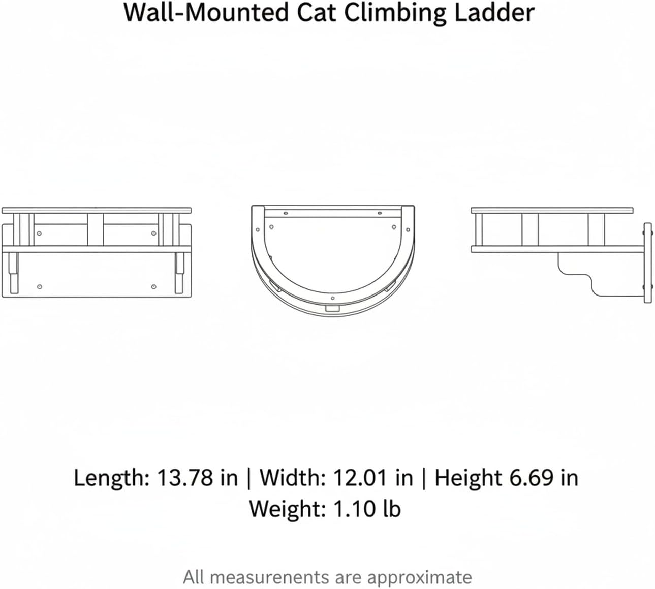 Space-Saving Wall Ladder: Solid Pine & Textured Rope Post for Apartments, 14 x 12 x 6.7 Inches