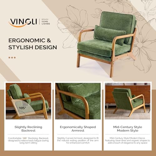 VINGLI Chenille Mid-Century Modern Accent Chair, Cute Reading Arm Chair with ...