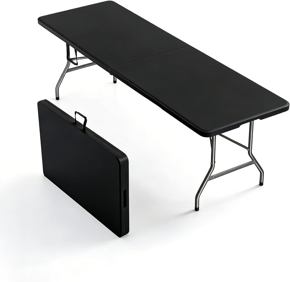 8FT Heavy Duty Folding Table,Fold-in-Half Portable Plastic Utility Table with...