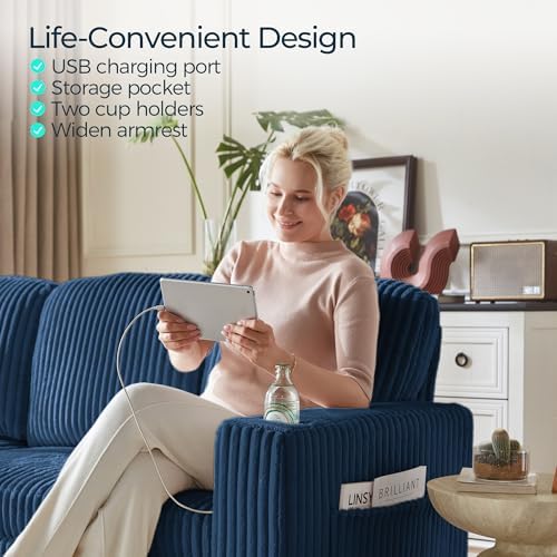 LINSY HOME Sectional Couches for Living Room, 81" L Shape 3 Seats, Blue ...