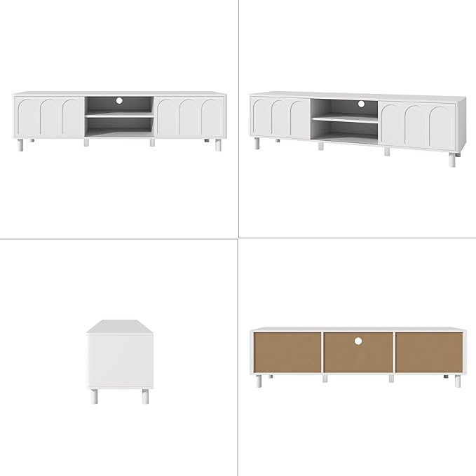 TV Stand for TVs up to 70'', Entertainment Center with Large Storage for Living Room, Media Console with Sliding Doors and Adjustable Shelves, Modern TV Cabinet for Game Consoles and Decor(White)