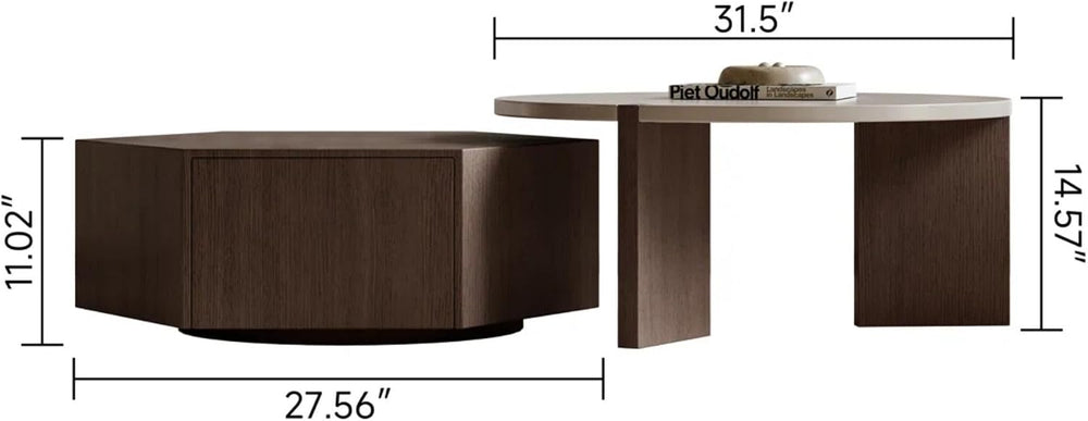Round Nesting Coffee Table for Living Room, Hexagonal Side Table Set | White ...