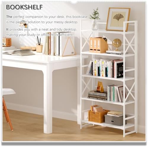 4NM 5 Tiers No Assembly Book Shelves, 51.2" H Folding Bookshelf Bookcase...