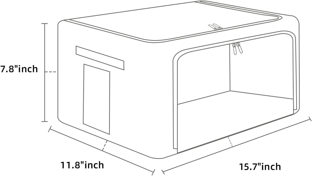 FHSQX 2 Pack Clothes Storage Bins Foldable Metal Frame Storage Box Linen Fabric Organizer Set with Carrying Handles and Clear Window (Black, 15.7x 11.8x 7.8Inch)