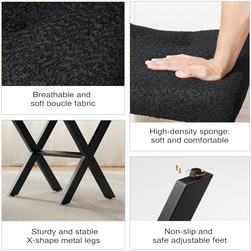 Memobarco 18-Inch Large Vanity Stool Chair, Black Makeup Stool | Teddy Flanne...