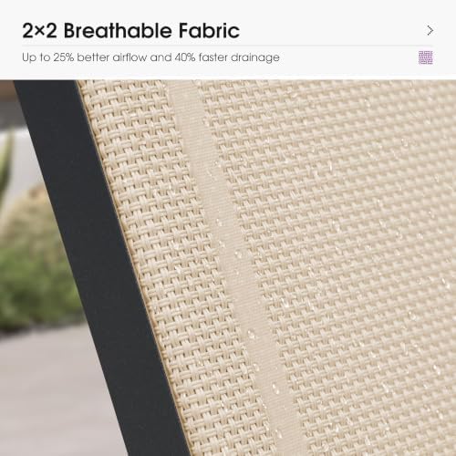 PURPLE LEAF Lounge Chair Outdoor Set of 2 w/Armrest & 1 Table, Khaki | Ea...
