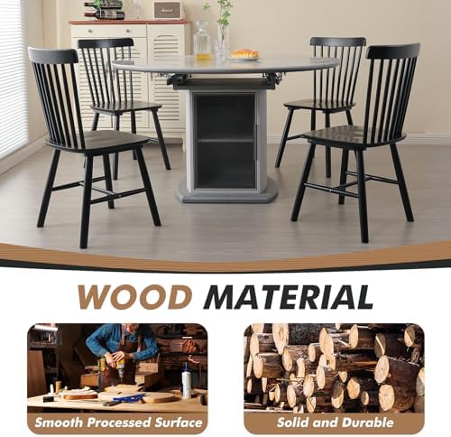 ClinQ Windsor Dining Chair Set of 4, Spindle Back Wooden Chairs for Kitchen a...