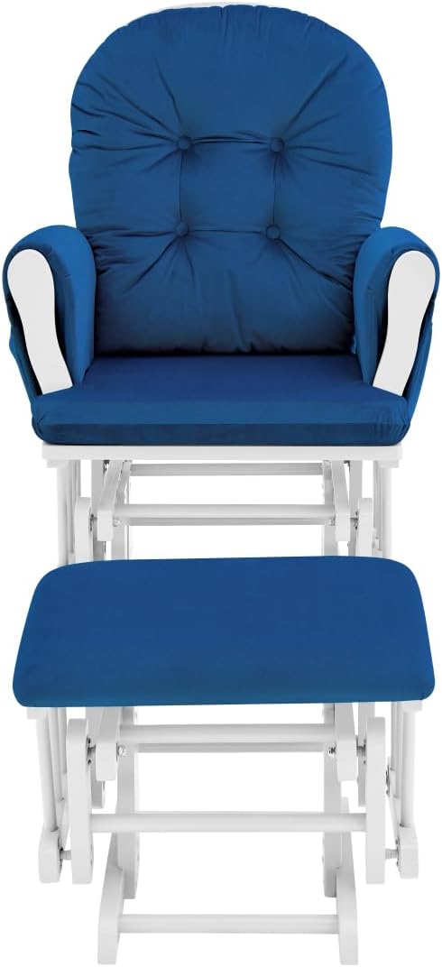 Suite Bebe White Wood and Navy Fabric Glider and Ottoman - Perfect Spot for Bonding with Your Baby