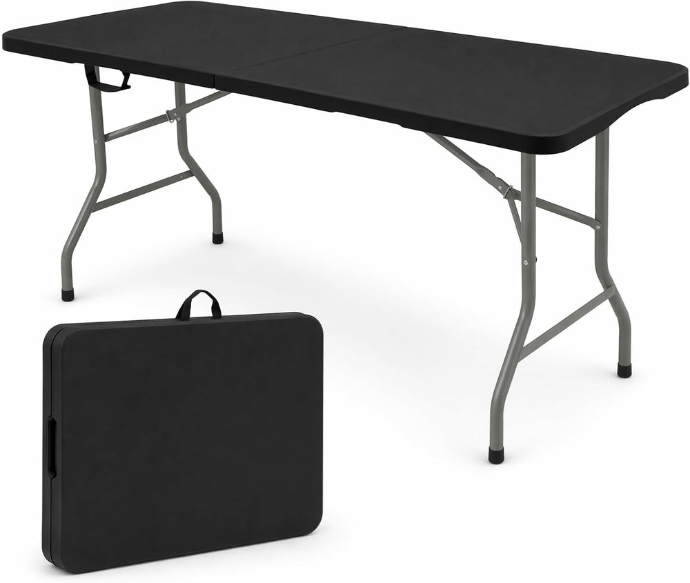 HAISIWLKJ Folding Table 6 FT Lightweight Camping Table Black Portable Plastic...