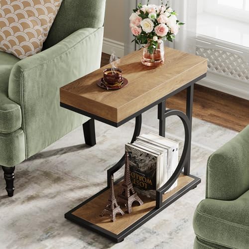 Tribesigns Narrow Side Table C Shaped End Table Modern Bedside Tables for Cou...