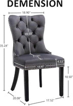 KCC Velvet Dining Chairs Set of 2, Upholstered High-end Tufted Dining Room Chair with Nailhead Back Ring Pull Trim Solid Wood Legs, Nikki Collection Modern Style for Kitchen, Grey