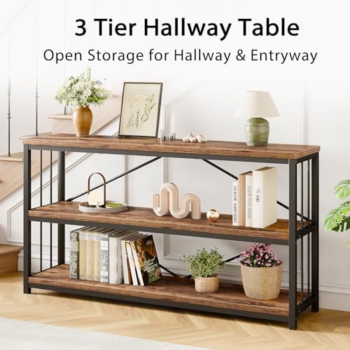LVB Industrial Console Entryway Table, Metal Wood Rustic Brown, 55 in | Farmh...