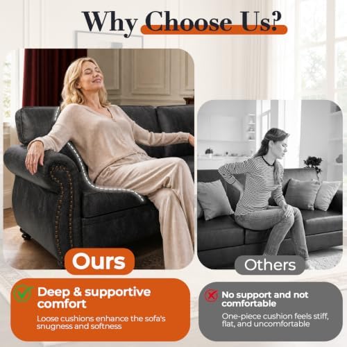 Couchus 88" W Living Room Furniture Sets, 3-Seater&Loveseat&Sing...
