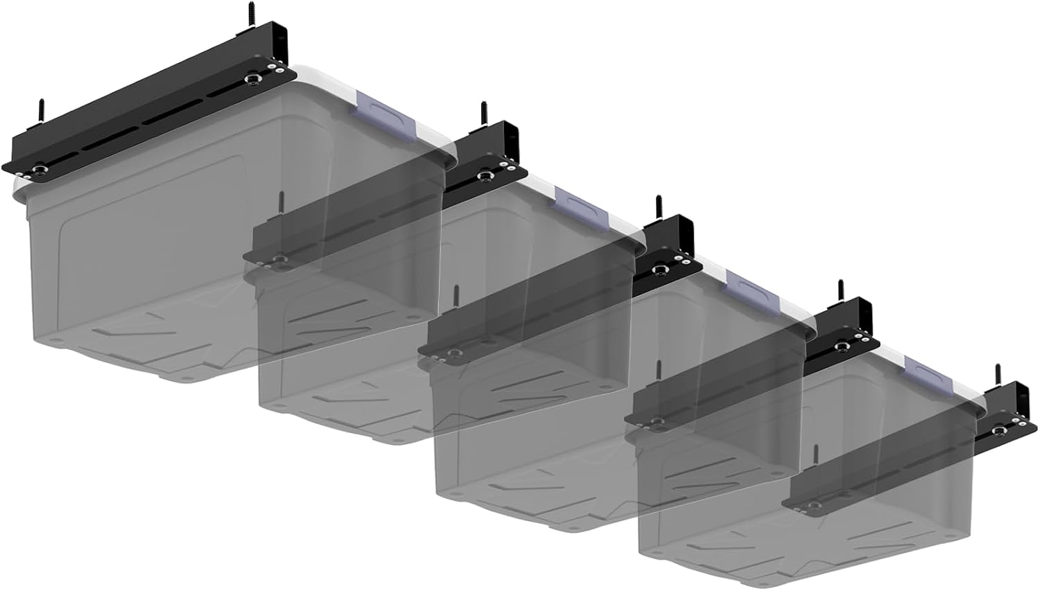 5 Pack Overhead Storage Rack, Ceiling Rack for Utility Bins Organization, Heavy Duty Garage Storage Supports Most Containers (for 4 Bins)