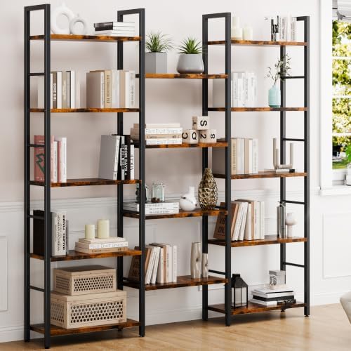 Shintenchi Large 5 Tier Bookshelf,Triple Bookcase, Tall Open Shelves
