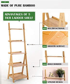 Corner Ladder Shelf Storage Shelving, 5 Tier Books/CDs/Albums/Files Holder in Living Room Home Office,Simple Assembly