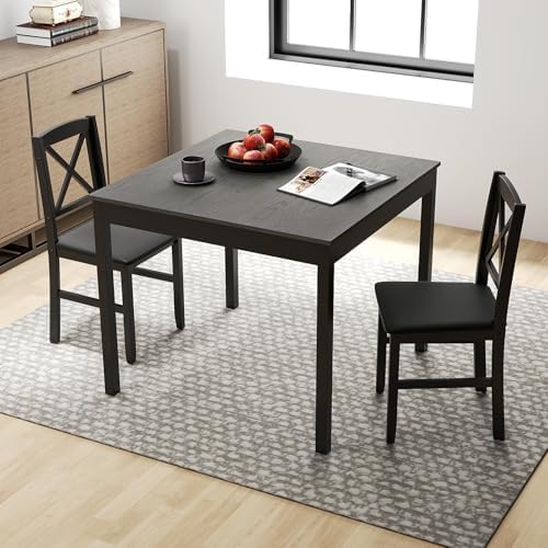 GOFLAME 3-Piece Dining Table Set for 2, Wooden Square Kitchen Table with 2 Up...
