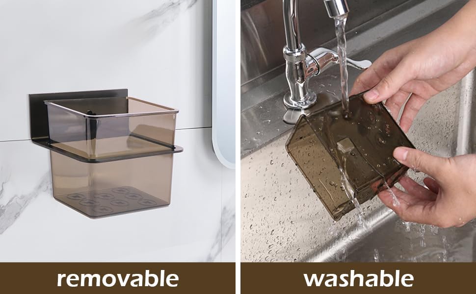 Toothbrush Holder Toothpaste Holder with Wall Mounted Metal Frame & Plastic Black Bathroom Organizer with Tape for Bathroom Toothbrush Toothpaste Floss Makeup Brush Razor - one Pack