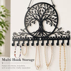 Personalized Tree of Life Wall Mounted Jewelry Organizer Metal Earring Holder Necklace Display Rack Decorative Jewelry Storage Hanger Space Saving Wall Decor for Bedroom Vanity Room Gift for Women