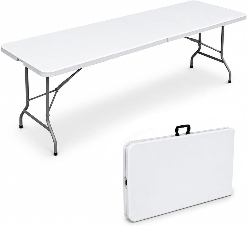 8ft Folding Table Heavy Duty 8 Foot Portable Foldable Table | Carry Handle, F...