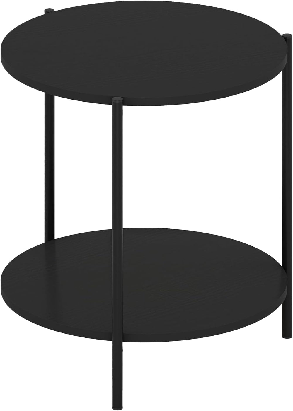 Furinno Besi 2-Tier Wide Round Side Table with Metal Legs, Metal Black End Ta...