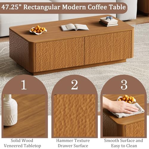 2 Pieces Living Room Table Set, Mid Century Modern Hammer Texture Coffee Tabl...