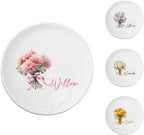 Custom Ceramic Jewelry Tray Birth Flower Personalized Name Decorative Trinket Dish for Rings Earrings Necklaces Birthday Christmas Bridesmaid Gifts for Women Her Size 4"×4"