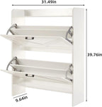 Shoe Storage Cabinet with 2 Flip Drawers, Freestanding Shoe Cabinet Organizer with Metal Flip Frame for Entryway, Hallway, Foyer, White