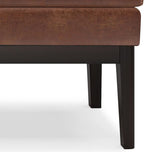 SIMPLIHOME Carlson Ottoman Bench in Distressed Saddle Solid Hardwood Frame with Vegan Faux Leather Upholstery, Vintage-Inspired Seating for Living Room, 44.5" Wide, Brown